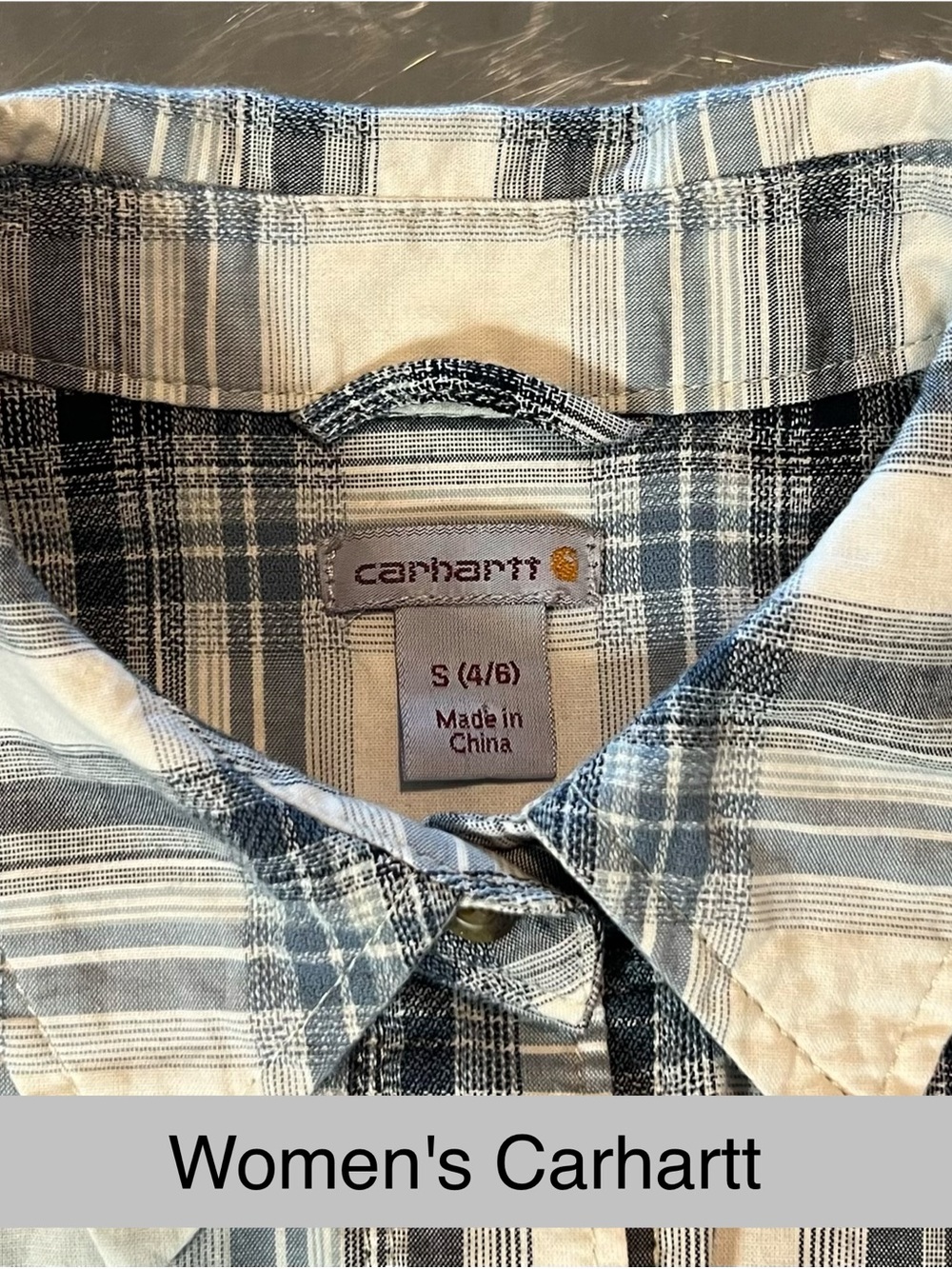 Women’s Carhartt Small Blue Plaid Cotton Workwear Button-Down Shirt